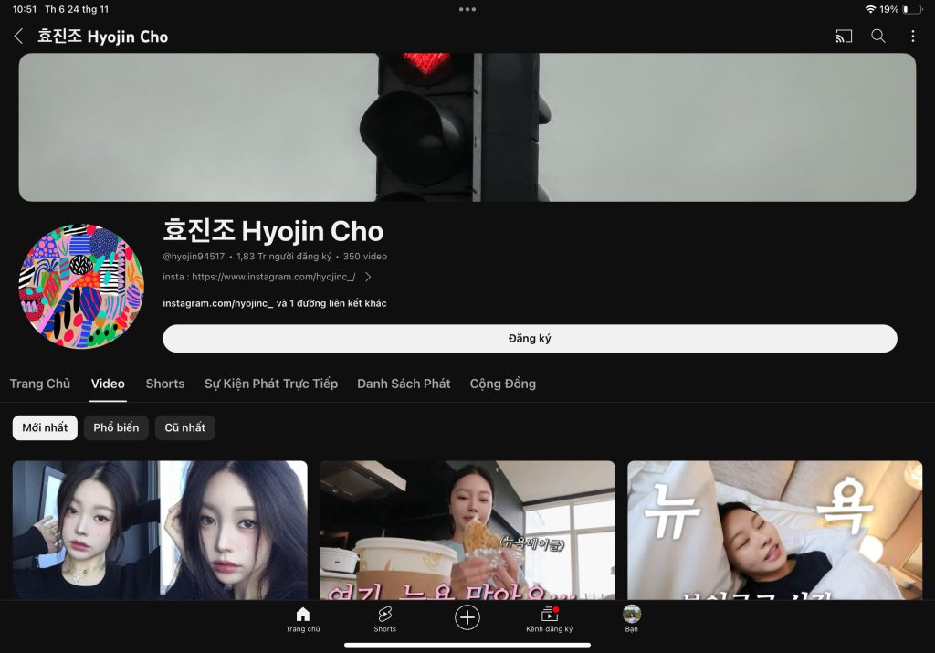 Kênh YouTube Hyojin Cho.