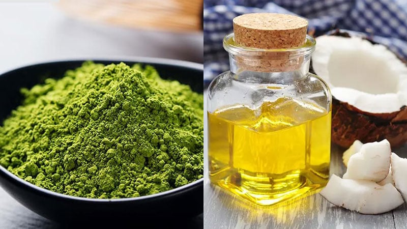 Trà xanh chứa nhiều chất chống oxy hóa giúp ngăn ngừa lão hóa, còn dầu dừa giúp làm mềm da.
