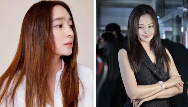 Kiểu tóc layer ép thẳng, rẽ ngôi giữa được Honey Lee hay Lee Min Jung áp dụng