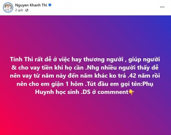 Khánh Thi bất ngờ công khai đòi nợ trên trang cá nhân