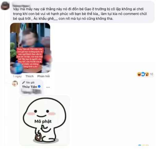 Phản ứng của Thủy Tiên khi có một cư dân mạng bức xúc bé Bánh Gạo bị cô lập ở trường học