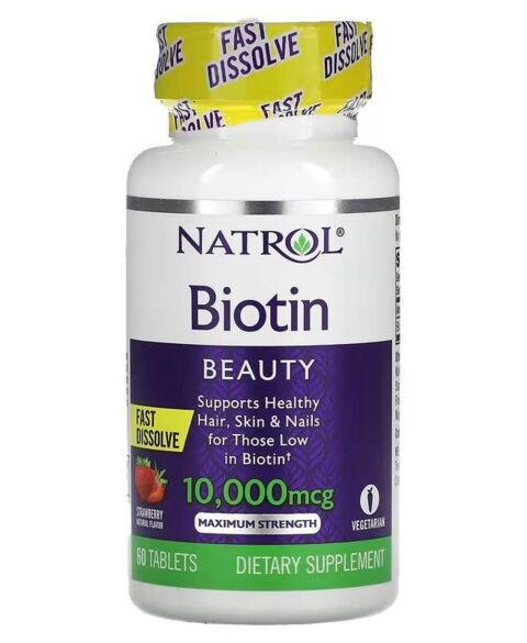 Viên ngậm giảm rụng tóc và kích thích mọc tóc Natrol Biotin 10.000mcg vị dâu tây