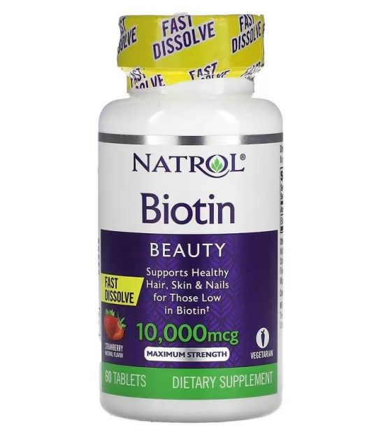 Viên ngậm giảm rụng tóc và kích thích mọc tóc Natrol Biotin 10.000mcg vị dâu tây